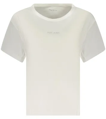 Image de T-shirt blanc à manches courtes pour femme, en coton durable, orné de strass