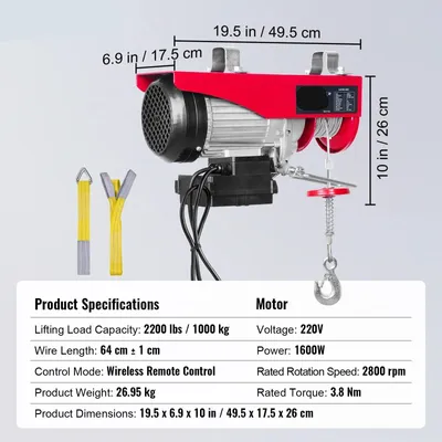 Obrázok produktu pre Takel – Lano na zdvihanie – Reťazový zdvihák – Navijak – Elektrický – Vodotesný – 1000 kg – Prenosný
