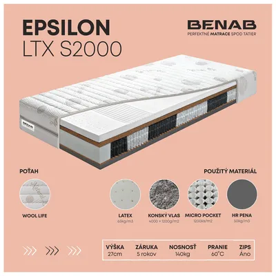 Obrázek produktu pro Kapesní pružinová matrace Benab Epsilon LTX S2000 Matrace 200 x 200 cm H3 / H5 tvrdost 27 cm výška Kapesní pružinové matrace, Wool Life, Kokos, Konský vlas, Latex, HR, Micro pocket, 7 zón, Profilace