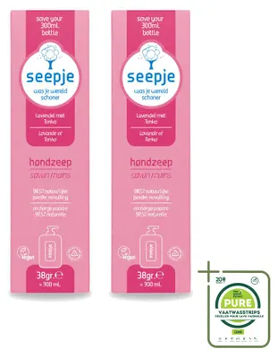 Imagen del producto de 2 recambios de jabón líquido para manos Seepje, aroma lavanda y tonka, 38 g cada uno, pack grande, 2 unidades