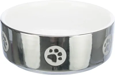 Produktbild von TRIXIE Napf, Pfote, Keramik, 0,8 l / Ø 15 cm, silber / weiß