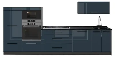 Imagen del producto de Mueble de cocina Vicco Fame-Line Azul oscuro alto brillo/Antracita 340 cm sin encimera, Model 64453