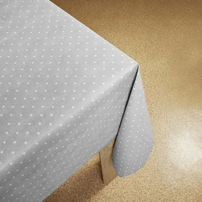 Produktbild von Wachstuchtischdecke 140x90 cm - Grau Mit Weißen Punkten - Wachstischdecke mit wasserabweisender und lebensmittelecht PVC-Beschichtung - Outdoor-Tischdecken für Garten und Küche - Tischdecke wetterfest