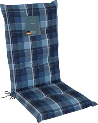 Produktbild von LILENO HOME Gartenstuhl Auflagen als [1er Set - Hochlehner] in Karo Blau - bequeme Liegen als Sitzauflagen für Gartenmöbel - Stuhlkissen für Gartenstühle und Klappstühle