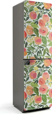 Produktbild von Fruchtmuster mit Blättern – Magnetische Kühlschrank Abdeckung – Dekorfolie magnetisch Küche – Kühlschrank Magnet Deko – selbstklebende Magnettafel – Magnetfolie für Kühlschranktür – 60x205 cm