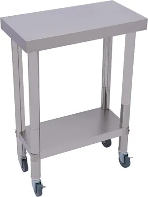 Produktbild von Edelstahltisch mit Rollen, Arbeitstisch Gastronomie, Küchentisch Zubereitungstisch, Gastro Tisch, Aufkantung Küche, Kommerzieller Arbeitstisch, Lebensmittelzubereitungstisch (60 × 30 × 85 cm)