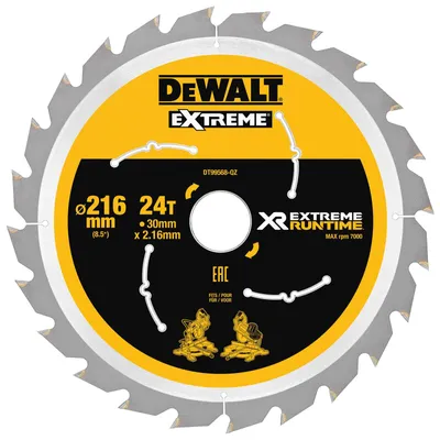 Immagine prodotto di Lama circolare DT99568 D.216 mm Foro 30 mm Larghezza di taglio 2,16 mm 24 denti WZ/FZ Spessore 1,6 mm