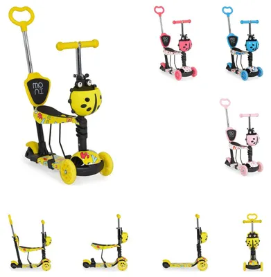 Produktbild von Moni Kinderroller Lollipop 3 in 1 Schiebestange, Sitz, PolyurethanVorderräder mit LED gelb