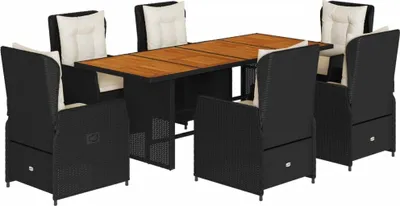 Produktbild von vidaXL 7-tlg. Garten-Essgruppe mit Kissen Schwarz Poly Rattan