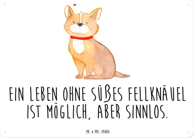 Produktbild von Mr. & Mrs. Panda tafel Hund Glück DIN A3 - Weiß - Geschenk, Liebe, Türschild, Herz, Corgie, Blechschild, Wandbild, Spruch, Magnetschild, Schild, Sprüche