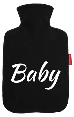 Produktbild von Huuraa Wärmflasche Baby Schriftzug 1,8 Liter Black Classic Veloursbezug Bettflasche Geschenkidee