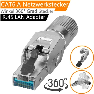 Produktbild von ORSEM CAT6a Netzwerkstecker 360° Winkel RJ45 Netzwerk LAN Adapter Werkzeuglos STP Stecker fÜR CAT7 - CAT8 Verlegekabel