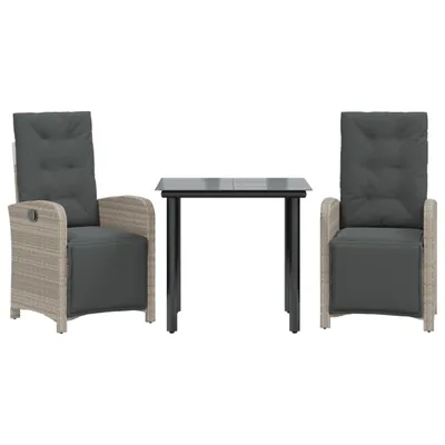 Produktbild von 3-tlg. Bistro-Set mit Kissen Hellgrau Poly Rattan