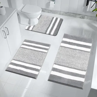 Productafbeelding van Badmatset, 3-delig, lichtgrijs, microvezel, wasbaar, antislip, absorberend