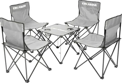 Produktbild von KIRKJUBØUR® 5er-Set Campingstühle mit Tisch – klappbare Outdoor-Stühle & Tisch, 120 kg belastbar, inkl. Getränkehalter & Tragetasche grau | KJ-101