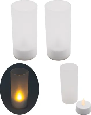 Produktbild von 2x LED Windlicht Teelicht Kerze Batterie Glas Timer Warmweiß Kerzenhalter Flackernd