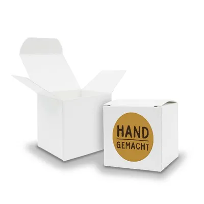 Produktbild von SET Handgemacht (Motiv11) 24x Faltschachtel Würfel 6,5cm weiß + Sticker