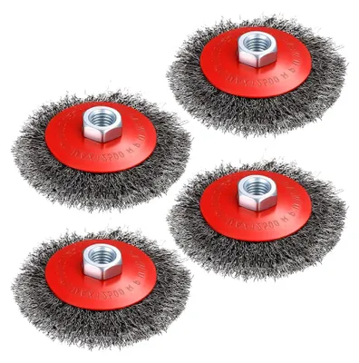 Produktbild von 4 Stück Drahtbürsten für Winkelschleifer, Durchmesser 100 mm, Set mit M14 Gewinde, geeignet für Bohrmaschine, Polieren, Schleifen, Entgraten und Rostentfernung
