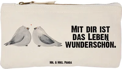 Produktbild von Mr. & Mrs. Panda Mäppchen Turteltauben Liebe Größe S Klein - Weiß - Geschenk, Kulturbeutel, Freundin, Hochzeit, Federmappe, Kosmetiktasche, Verheiratet, Stifteetui, Etui