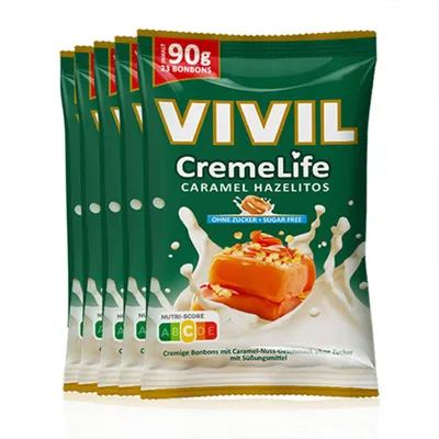 Produktbild von VIVIL Creme Life Hazelitos Sahnebonbons ohne Zucker | 5 Beutel x 90g