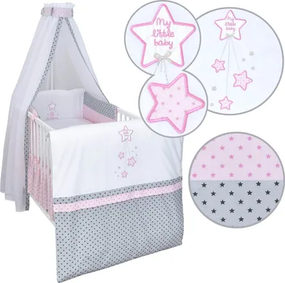 Produktbild von Baby Delux Baby Bettwäsche Bettset 4-tlg Bettausstattung Nestchen Himmel mit Stickerei Magic Stars Rosa