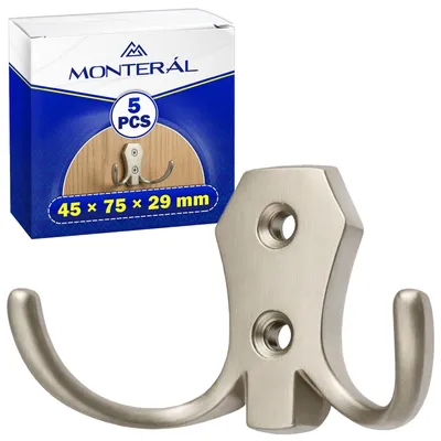 5 Metall-Wandhaken, satiniert, 45 x 75 x 29 mm