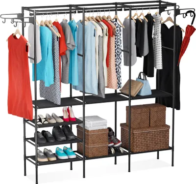 Produktbild von MARK ADLER Keeper | XXL Groß Garderobenständer Kleiderständer Kleiderschrank | Wasserdichte 8 Ablagen Schuhregale | Stahl | 36x162x177cm | Schwarz