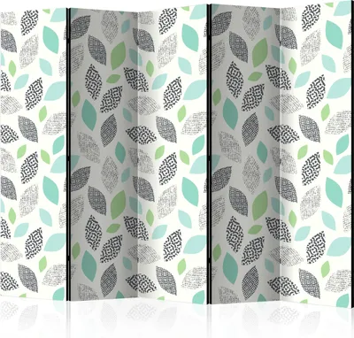 Produktbild von Akusticher Raumteiler Blätter Foto Paravent 225x172 cm beidseitig auf Vlies-Leinwand bedruckt Akustikschaum Trennwand Spanische Wand Sichtschutz Home Office Natur Botanik Abstrakt f-C-0270-z-c