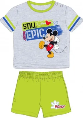 Produktbild von Babymode 'Still Epic' | Mickey Mouse Motiv | Kurzarmshirt & kurze Hose grau/leuchtgrün,62