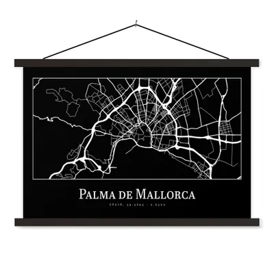 Produktbild von MuchoWow® Textilposter Karte - Stadtplan - Palma de Mallorca - Karte 90x60 cm mit schwarzem Rahmen - Aufhängungssatz