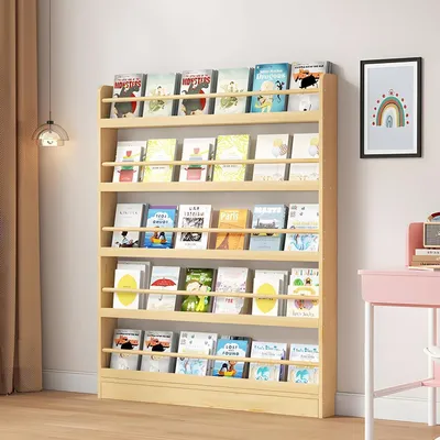 Produktbild von Bücherregal Kinderzimmer 5 Ebenen Holzfarbe 100x10x145cm Kippschutz Platzsparend