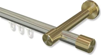 Produktbild von Interdeco Innenlaufstange, Gardinenstange mit Innenlauf Edelstahl-Optik / Messing-Optik Modell Prestige Santo, 20 mm Ø 1-läufig, 440 cm (geteilt)