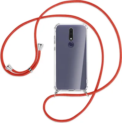 Produktbild von Handykette Backcover-Schutzhülle mit Band (Metall silberfarben) für Nokia 3.1 Plus - rot