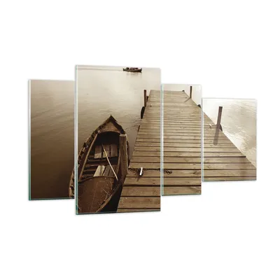 Produktbild von Bilder auf glas - 4 Teile - Brücke Boot Sepia - 120x70cm - Glasbilder - Wandbilder - Bilder - zum Aufhängen bereit - Wanddekoration aus Glas - Glas Bilder - Wandbild auf Glas - GDL120x70-4135