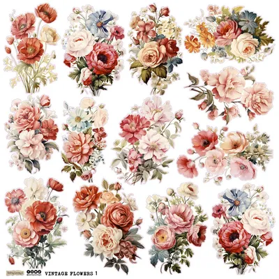 Zdjęcie produktu dla Naklejki papierowe do scrapbookingu i DIY ScrapLove - Vintage Flowers 1