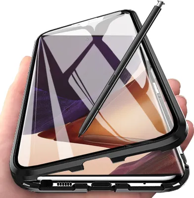 Image de Galaxy Note 20 Ultra Case, coque en verre trempé avec adsorption magnétique, cadre métallique, étui de protection complet pour Samsung Galaxy Note 20 Ultra Noir