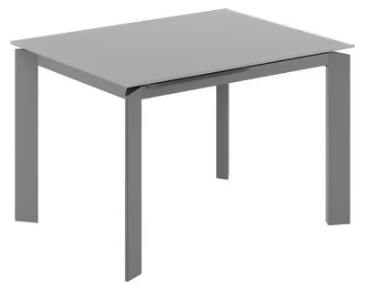 Zdjęcie produktu dla Rozkładany stół z blatem ze szkła w kolorze szarym i matową, szarą metalową ramą – wymiary 120-170x80x75 cm – nowoczesny design