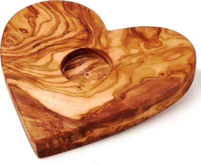 Produktbild von 2er Set Teelichthalter aus Olivenholz in Herzform 16 cm