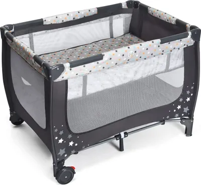 Produktbild von 2 in 1 Babybett, 125 × 65 cm Gitterbett Faltbar, Baby-Laufgitter mit Rädern & Bremse, Kinderbett aus Eisen & Oxford-Stoff & Netzstoff, Laufstall für Baby ab Geburt bis 36 Monate (Grau)