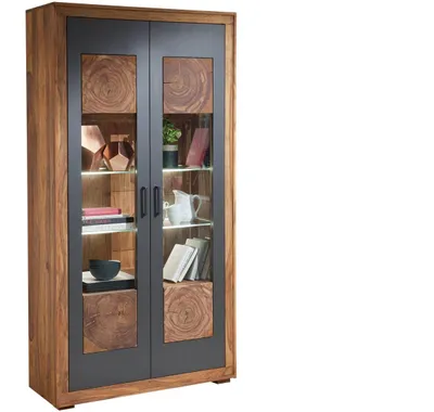 Immagine prodotto di MASSIVMOEBEL24 | vetrina in legno di Sheesham / palissandro 103x40x201 marrone tinto TURIN #050