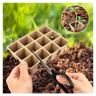 Produktbild von Biologisch abbaubare Anzuchttöpfe 3,8 cm, 20 Stück - 240 Stück Aufzuchttöpfe, eckige Pflanztöpfe, Aussaattöpfe, inklusive 100 Pflanzenstecker und Umpflanzwerkzeug