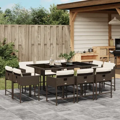 Obrázok produktu pre Nábytok 11-dielna záhradná jedálenská súprava s vankúšmi Brown Poly Rattan - Sedacia súprava 3278156