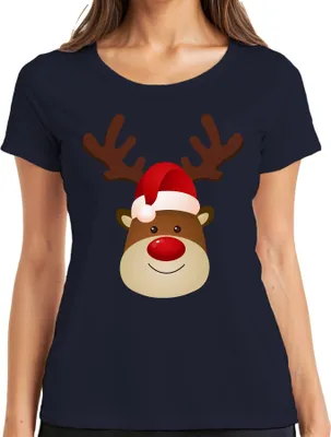 Produktbild von Rentier Rudolf süßes Weihnachtsmotiv - Weihnachten Weihnachtsgeschenk Christmas Damen T-Shirt, Navy, M
