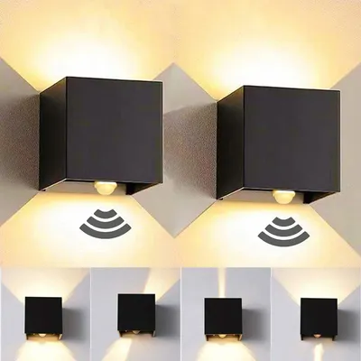 Produktbild von 2 Stück 7W Wandleuchte mit Bewegungsmelder, Innen LED Wandlampe, Auf und ab Lichtstrahl Warmweiß 3000K, IP65 für Wohnzimmer, Flur, Balkon, Hotel