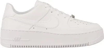A single white Nike Air Force 1 Sage Low sneaker is shown from a side-angle on a white background.