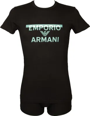 Produktbild von Komplettes T-Shirt + Boxershorts EMPORIO ARMANI Herren-Kurzarm-T-Shirt mit Rundhalsausschnitt und sichtbarer elastischer Boxershorts, Artikel 111604 3F516, EUR M - BR M - MX M, Cotone 95%,Elasthan 5%