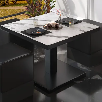 Produktbild von BM | Bistro Loungetisch | B:T:H 50 x 50 x 41 cm | Weiß Marmor / Schwarz | Bistro Tisch Loungetisch
