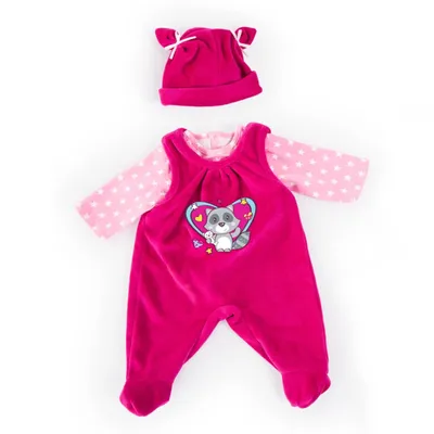 Produktbild von Bayer Design Puppenkleidung 83877AA, Babypuppen Anziehsachen, Kleider für Puppen 38 cm, 3 Teile, pink/rosa, Waschbärmotiv