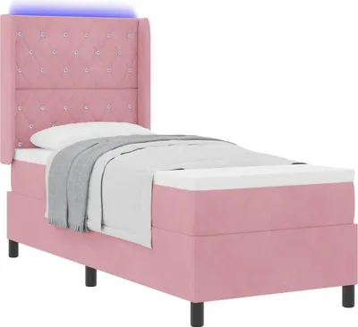 Immagine prodotto di Letto boxspring con materasso LED rosa 80 x 200 cm velluto