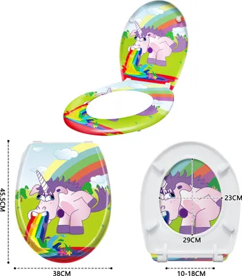 Produktbild von UISEBRT Toilettendeckel Absenkautomatik WC Sitz Klobrille mit Softclose Toilettensitz Klodeckel aus Duroplast - Buntes Einhorn